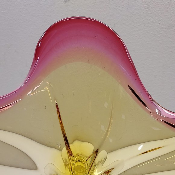 MURANO ITALY ART GLASS ABSTRACT CENTERPIECE PEDESTAL STARFISH BOWL PINK PURPLE - Picture 14 of 16